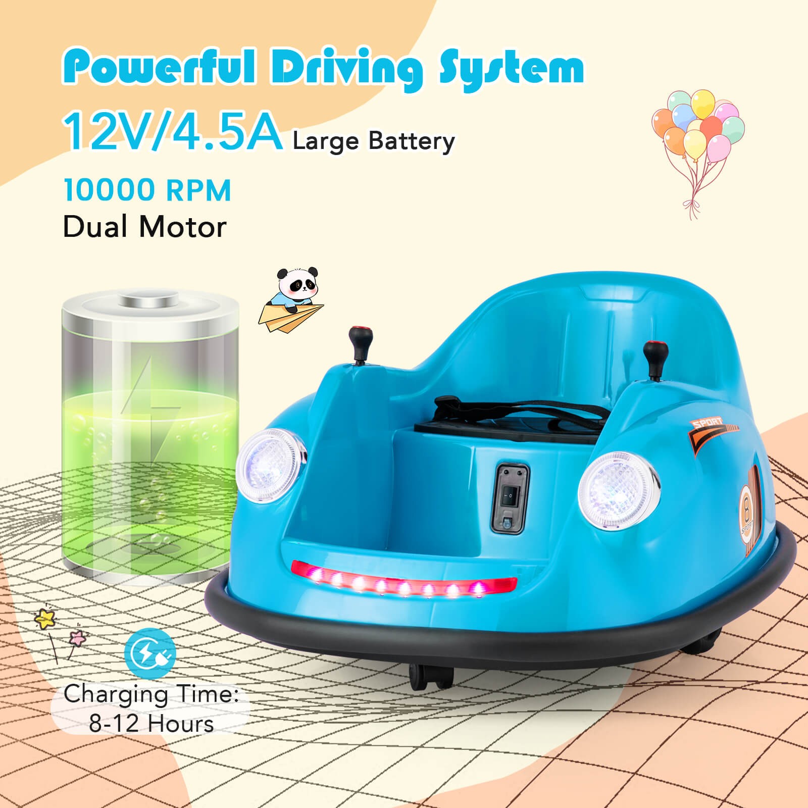 Ride on Bumper Car for Kids with Remote Control 360 Degree Spin LED Light