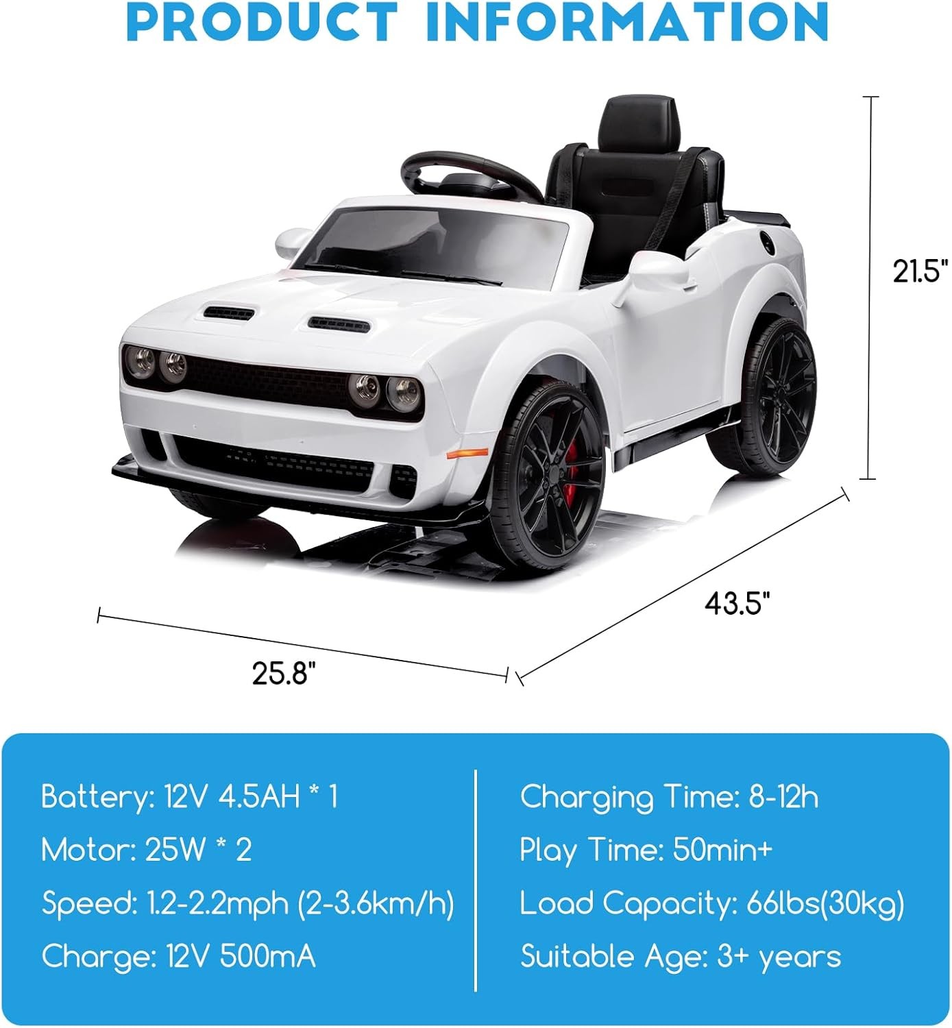12V Kids Car Licensed Dodge Challenger Electric Car for Kids with Remote Control