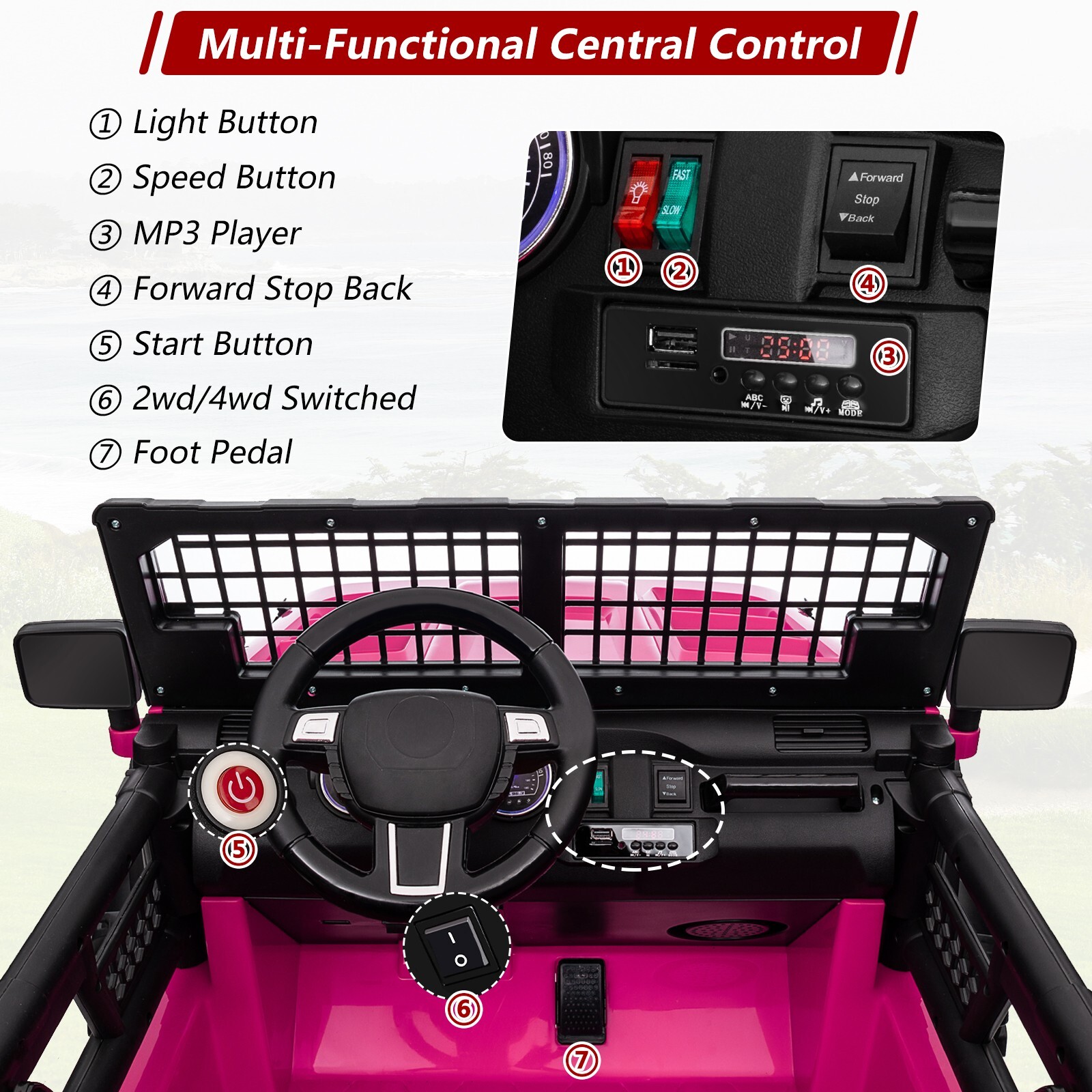 ZEOPHOL Ride on Car 24V 4WD/2WD Switchable 2 Seater Kids Electric Vehicle Truck