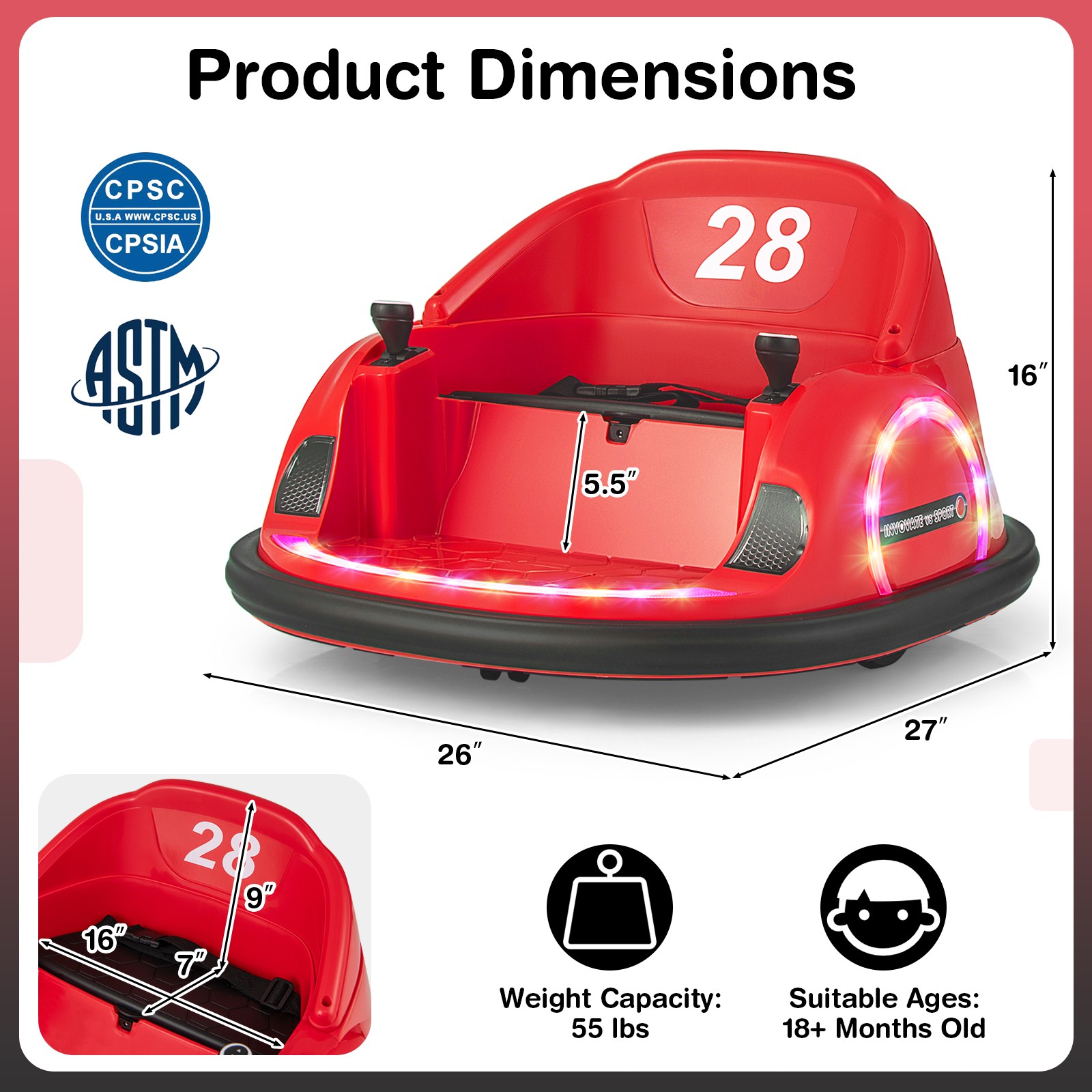 12V Electric 360° Spin Car Toy Ride on Bumper Car for Toddlers w/ Remote Control