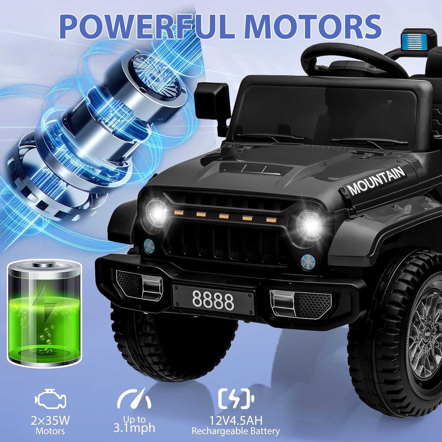 12V Kids Electric Ride-On Truck Car – 3 Speed, MP3, LED Lights, 66 lb Capacity