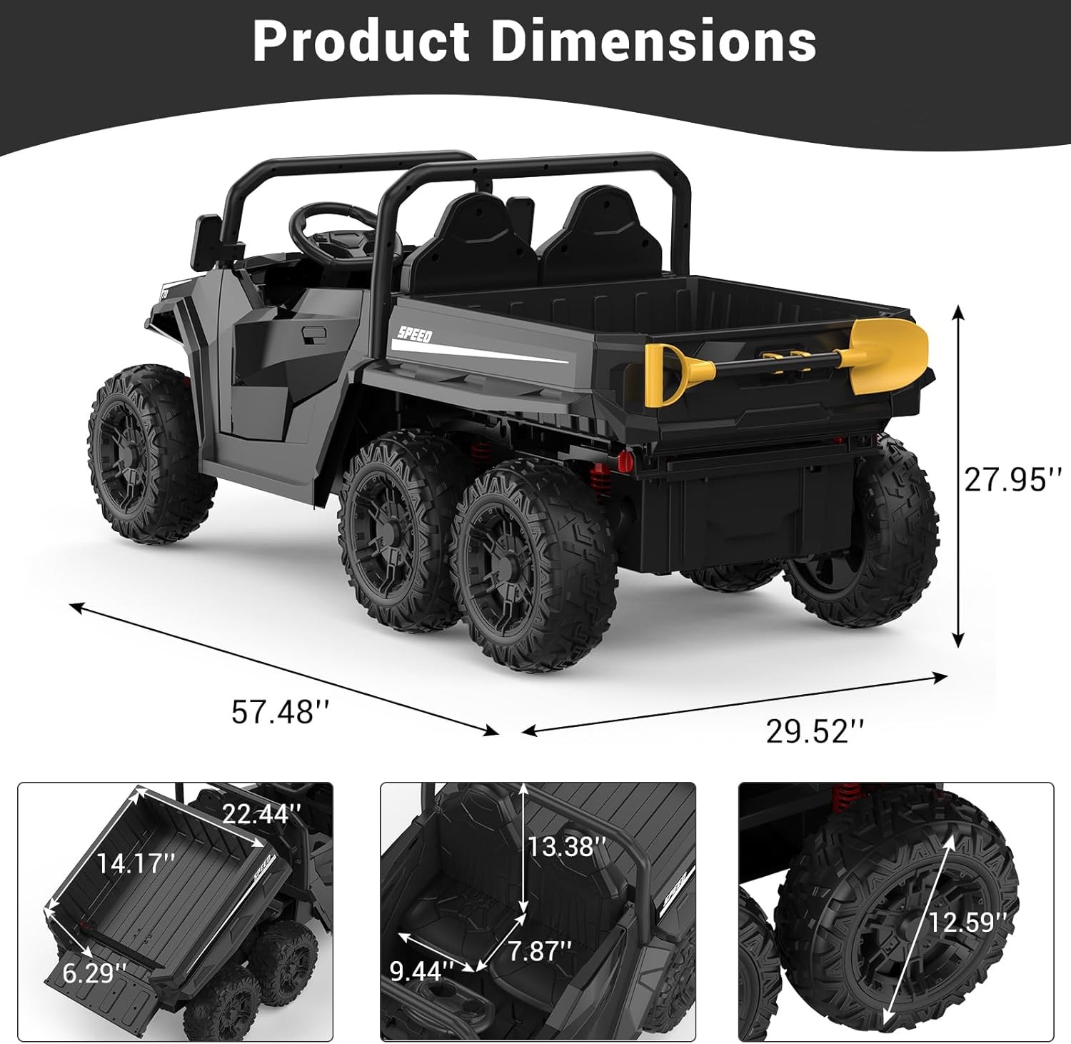 24V 4WD 6-Wheel Electric Ride On Dump Truck with Remote Control, 2 Seater Kids