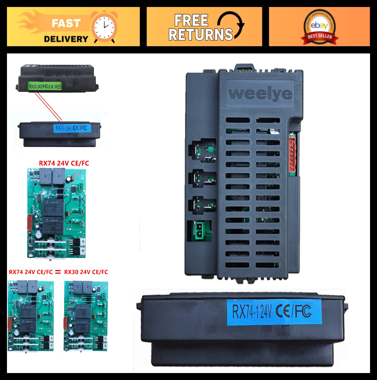 24V Bluetooth Control Box Receiver for Electric Ride-On Cars, RX30 Mainboard Par