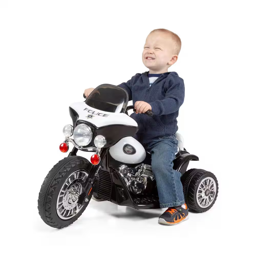3-Wheel Battery Powered Ride on Toy Motorcycle Police Chopper in Black