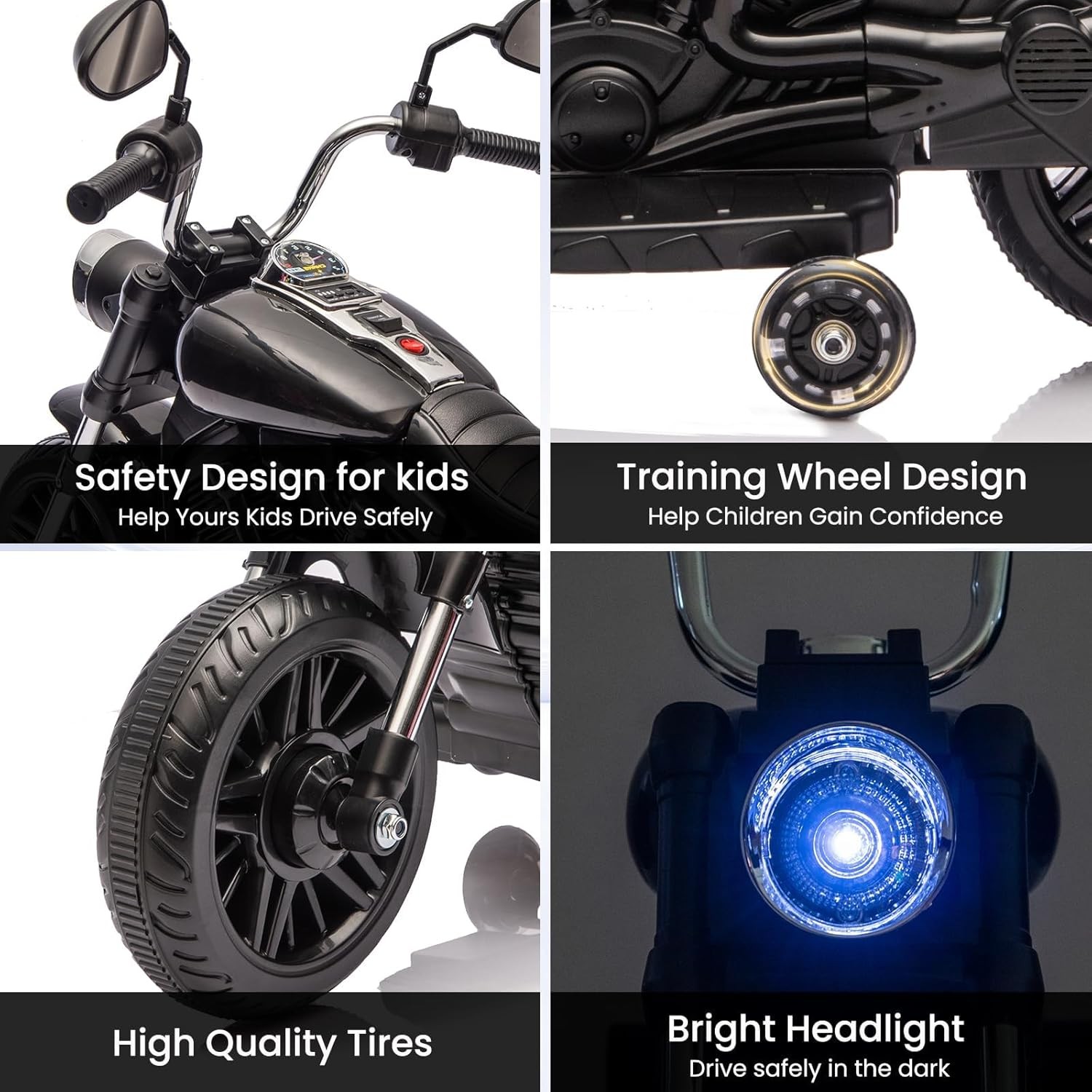 Kids Electric Motorcycle w/ Detachable Training Wheels,Ride on Toy for Ages 3-5