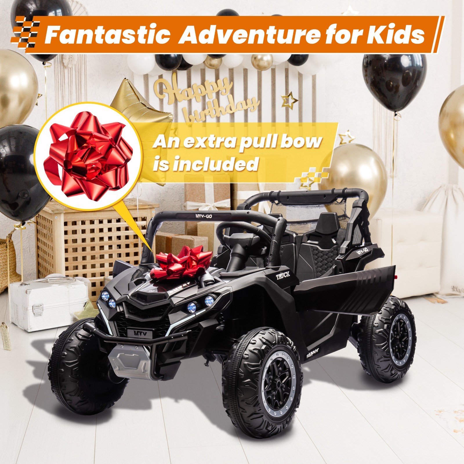 24V 2-Seat Kids UTV Parent Remote Slow Start Suspension Bluetooth USB LED Black