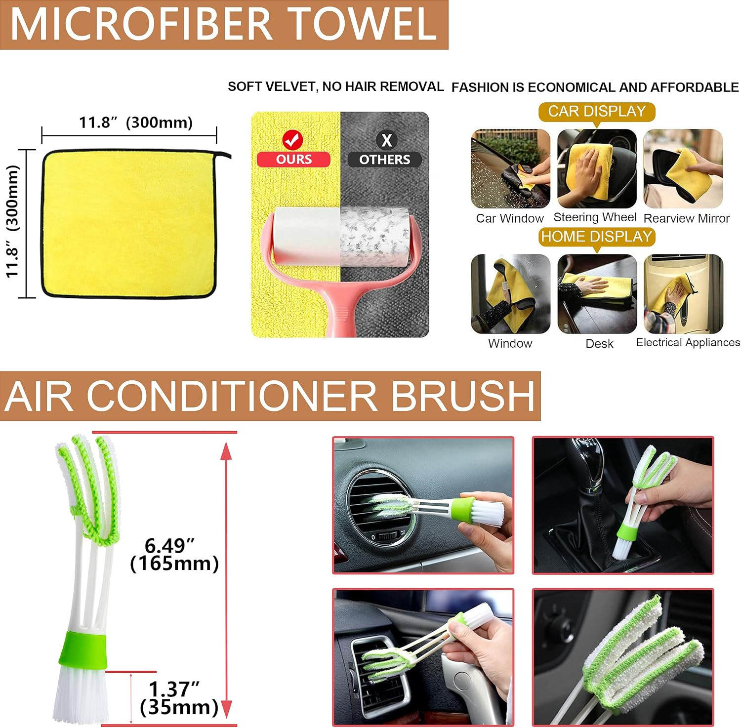 12Pcs Car Wheel & Tire Brush Kit,Including 17Inch Long Wheel Brush,Short Handle