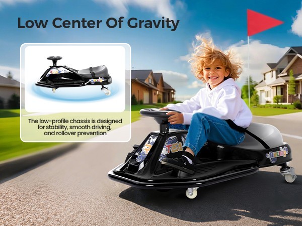 Electric Drifting Go Kart for Kids 24V Ride-On Car 360° Spin with Glowing Wheel