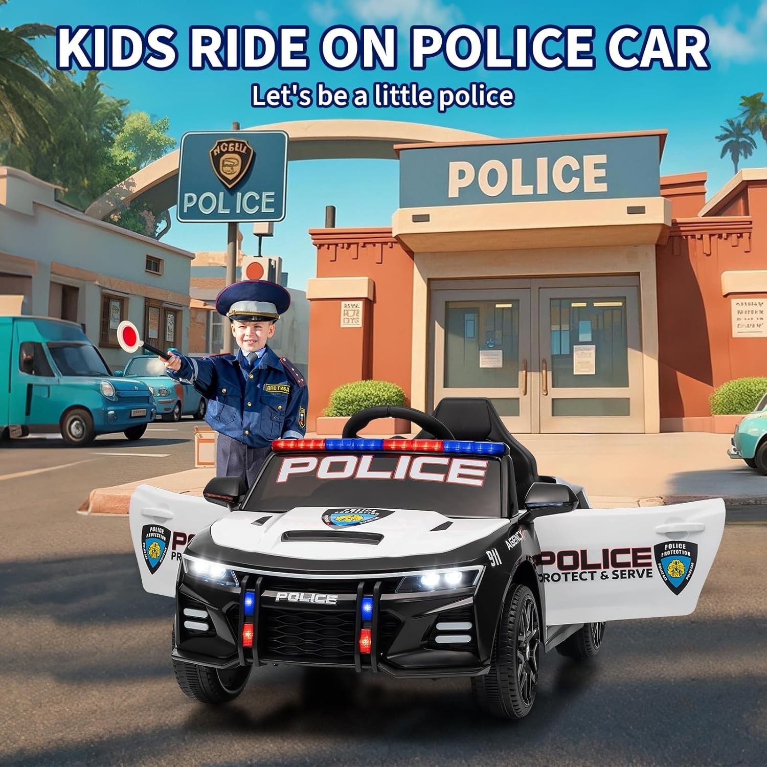 Police Car Ride on Electric Car for Kids,Battery Powered Ride-on Toys Cop Cars