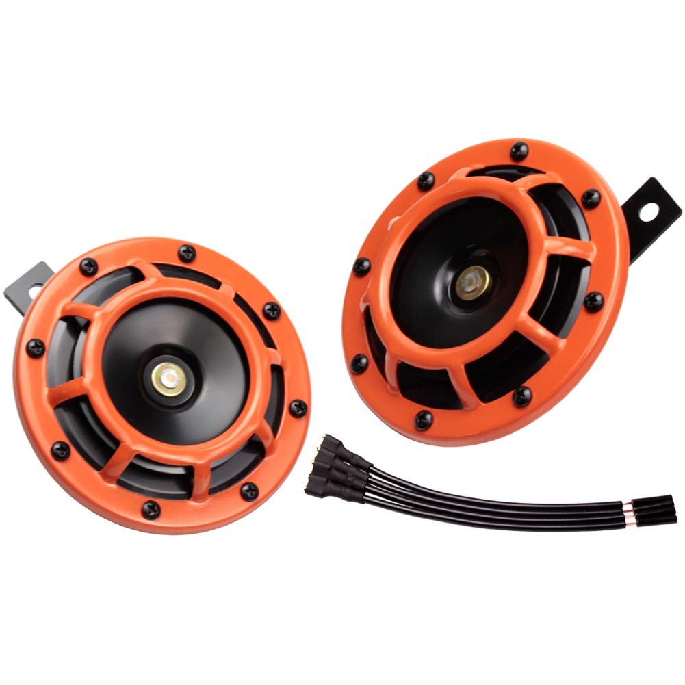 Car Horns 12v Loud Electric Super Tone High Tone/Low Tone Twin Kit Orange