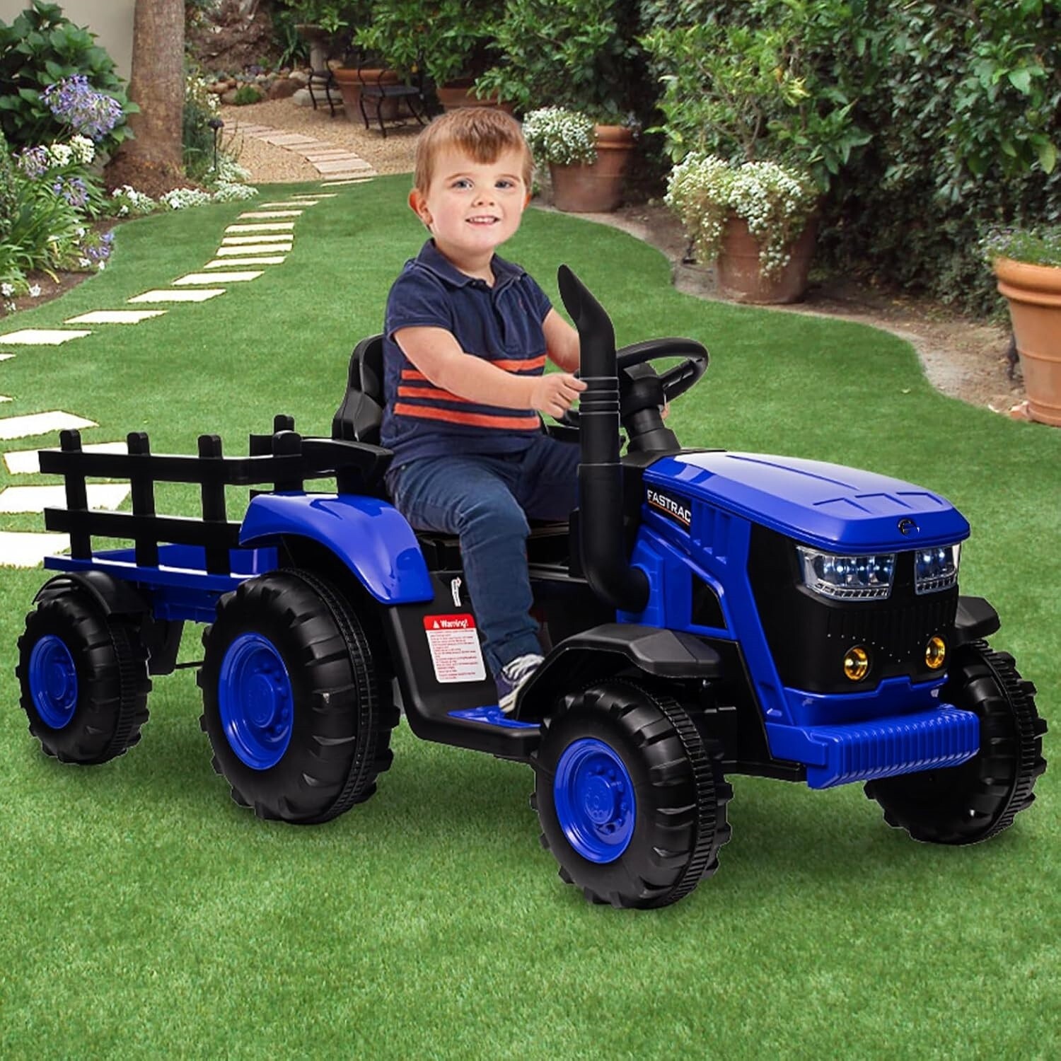 12V Kids Ride On Electric Tractor with Trailer&Remote Control for Kids 3-8 Years