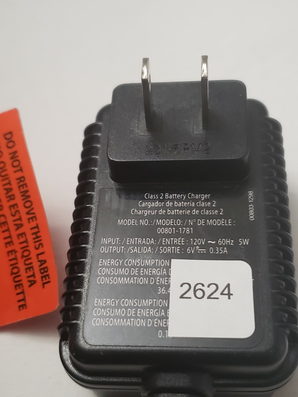 FISHER PRICE CLASS 2 BATTERY CHARGER 00801-1781 6V 0.35A