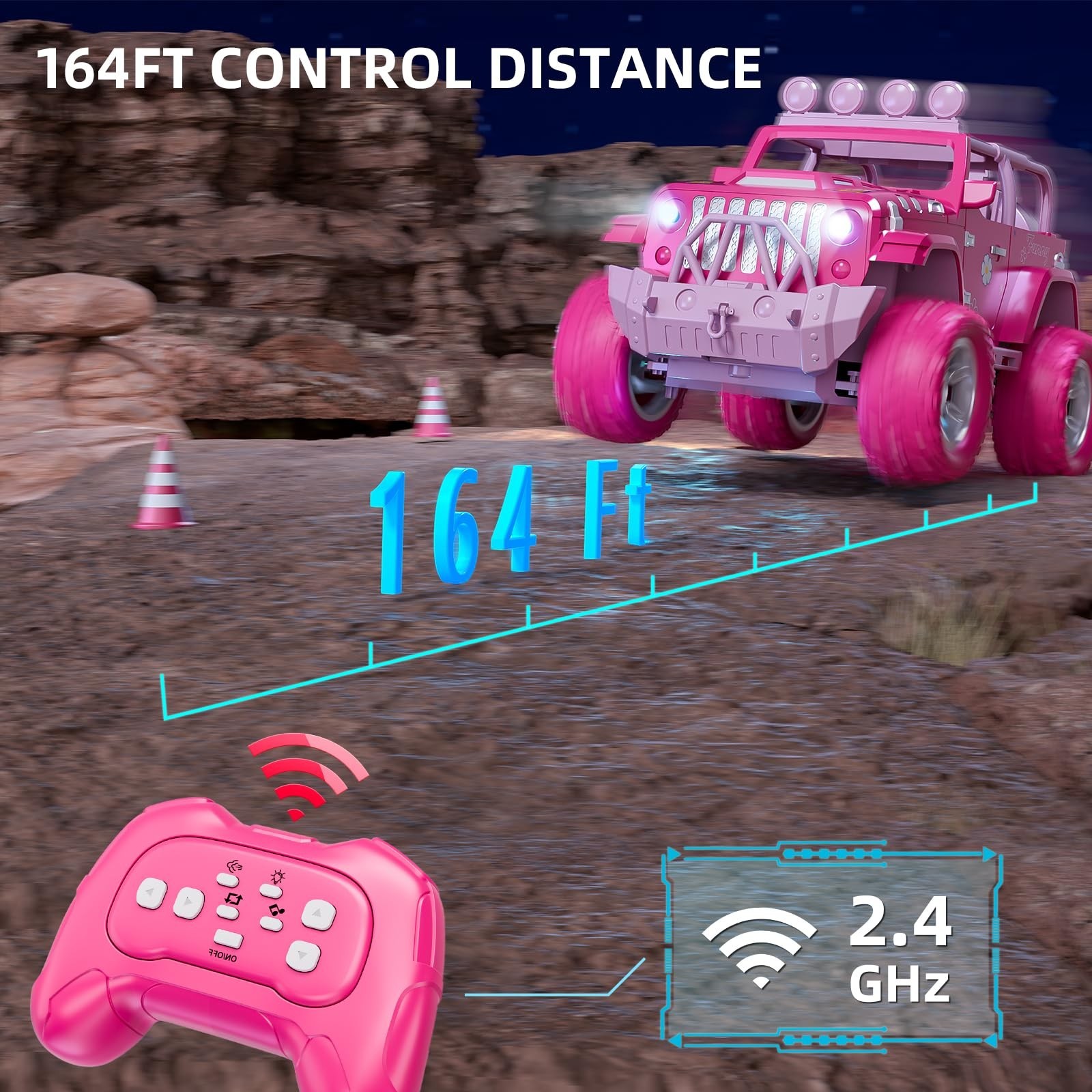 Pink Remote Control Car for Girls 4-7, 2.4GHz Off-Road RC Jeep with Spray, Cl…