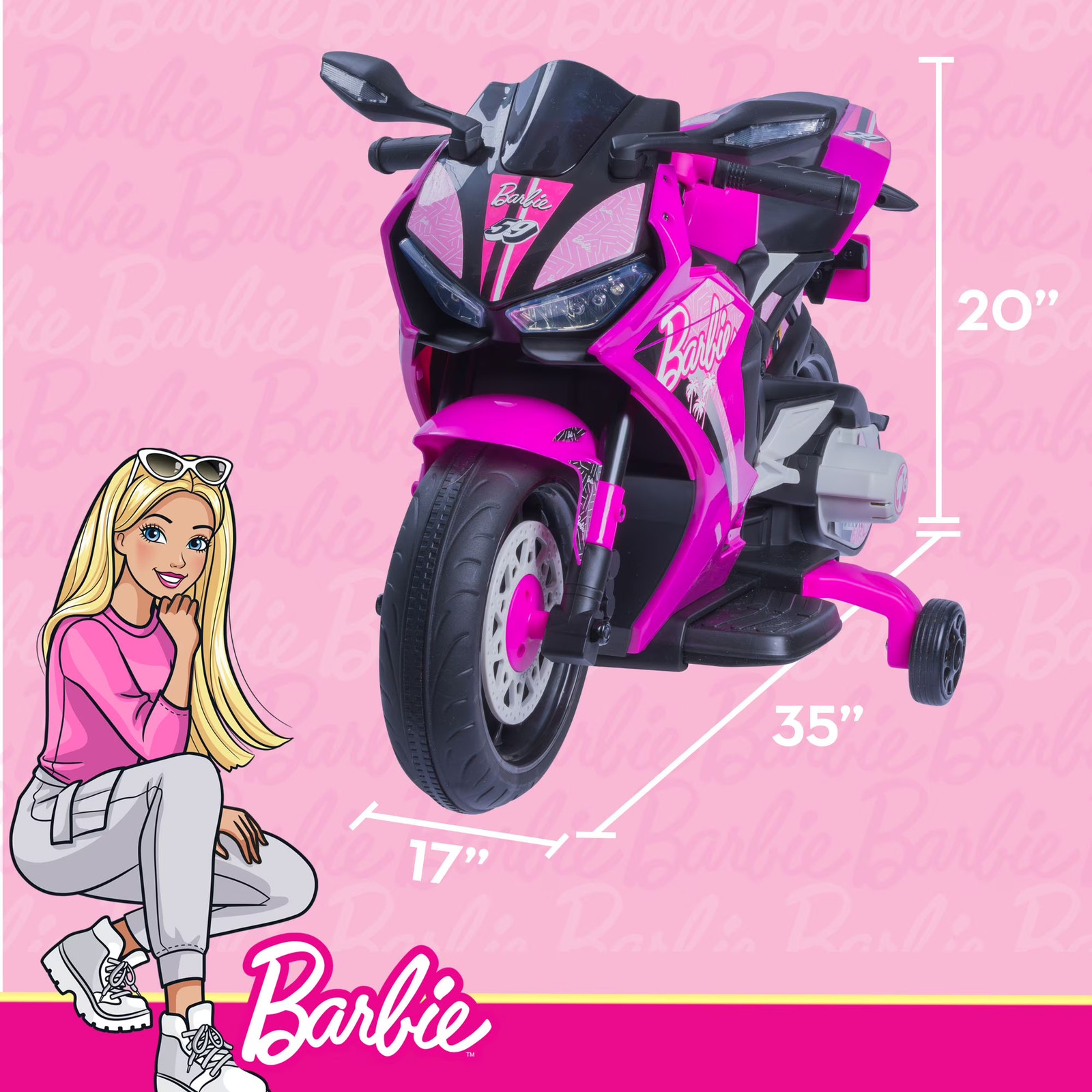 Kids Ride On Toy Pink Barbie Motorcycle 6V Battery Powered Sounds and Lights
