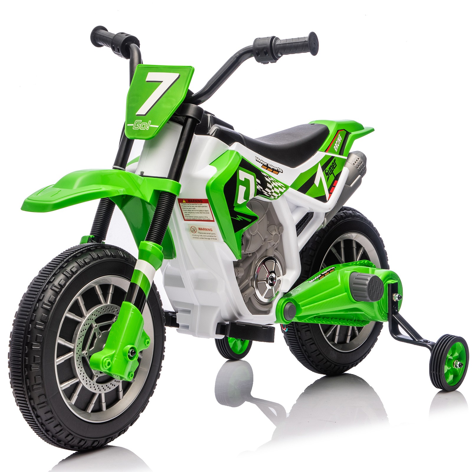 12V Kids Ride On Motorbike Motorcycle Dirt Bike with Music,Training Wheels Green