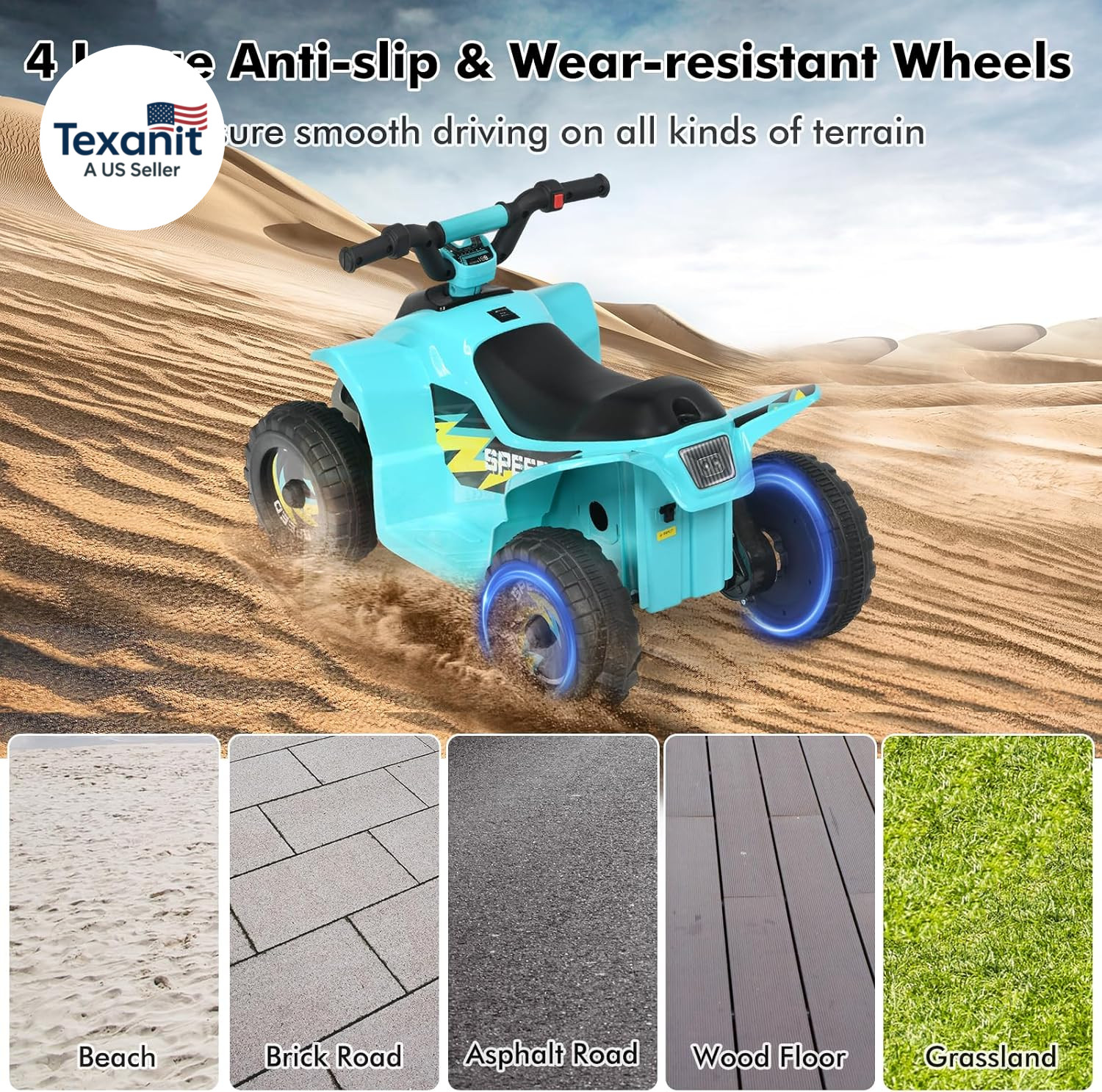 Kids ATV, 6V Battery Powered Motorized Ride on Toy Car with High/Low Speeds, Ant