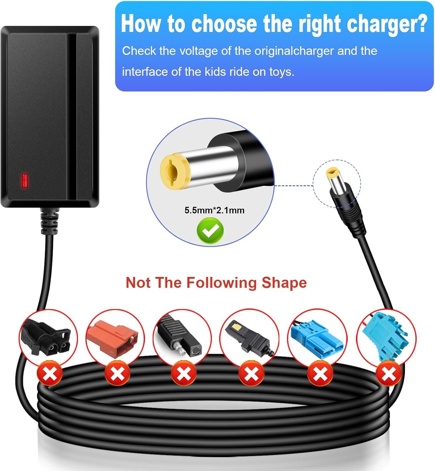 24V Charger for Kids Ride On Cars, Wrangler SUV, ATV, Jeep, Quad, 1000mA
