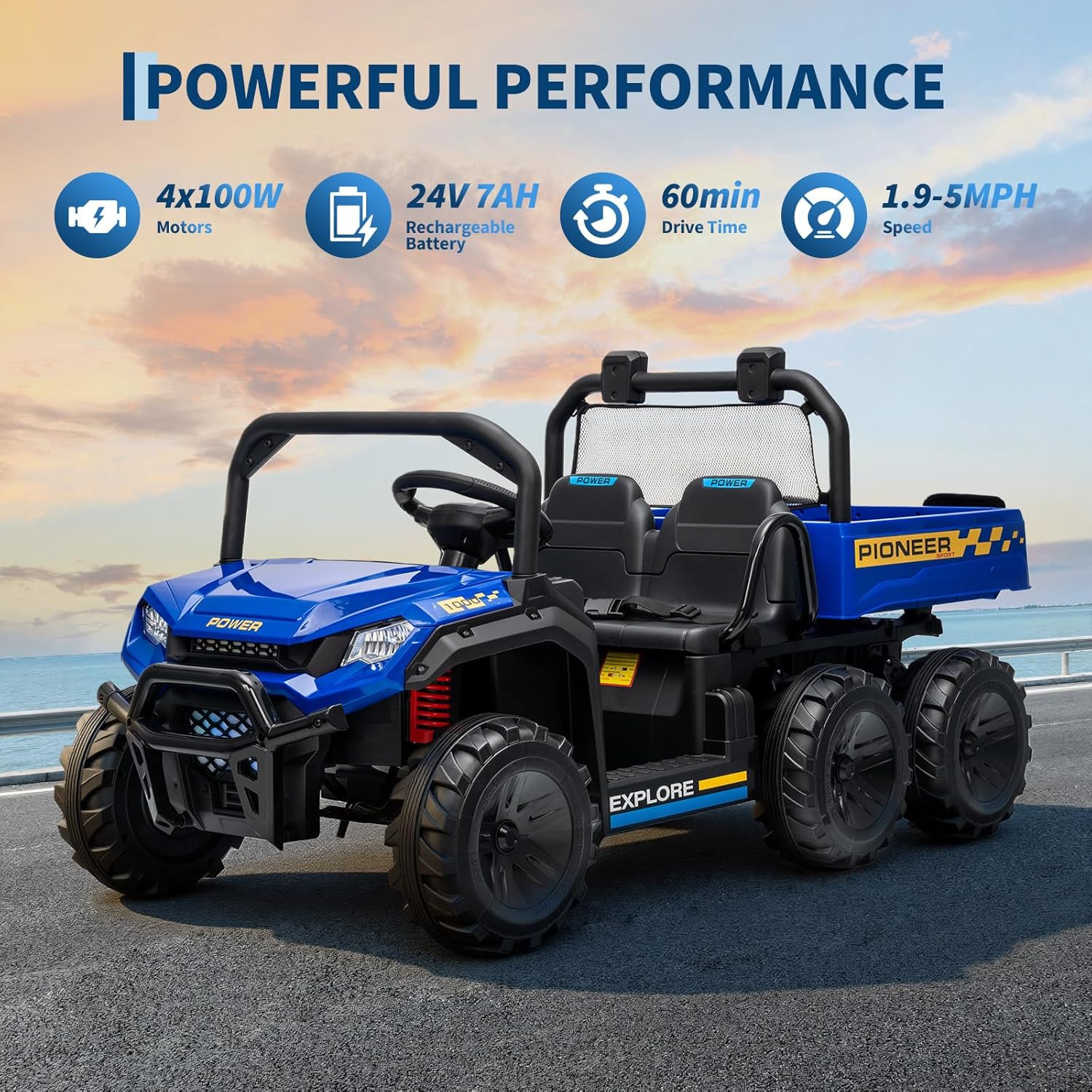 Kids 2 Seater Ride on Car 24V Electric Dump Truck 4WD UTV w/Parental Remote LED