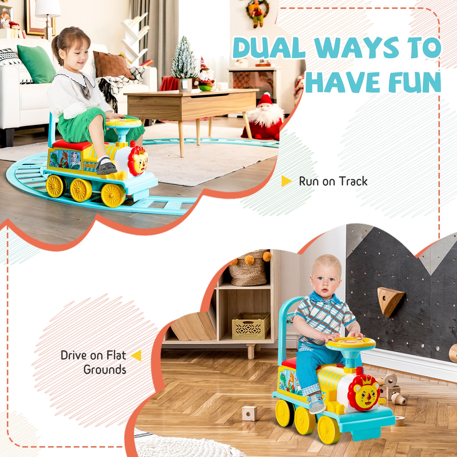 6V Electric Kids Motorized Train Toy with Unique Train Outlook & Stickers Blue