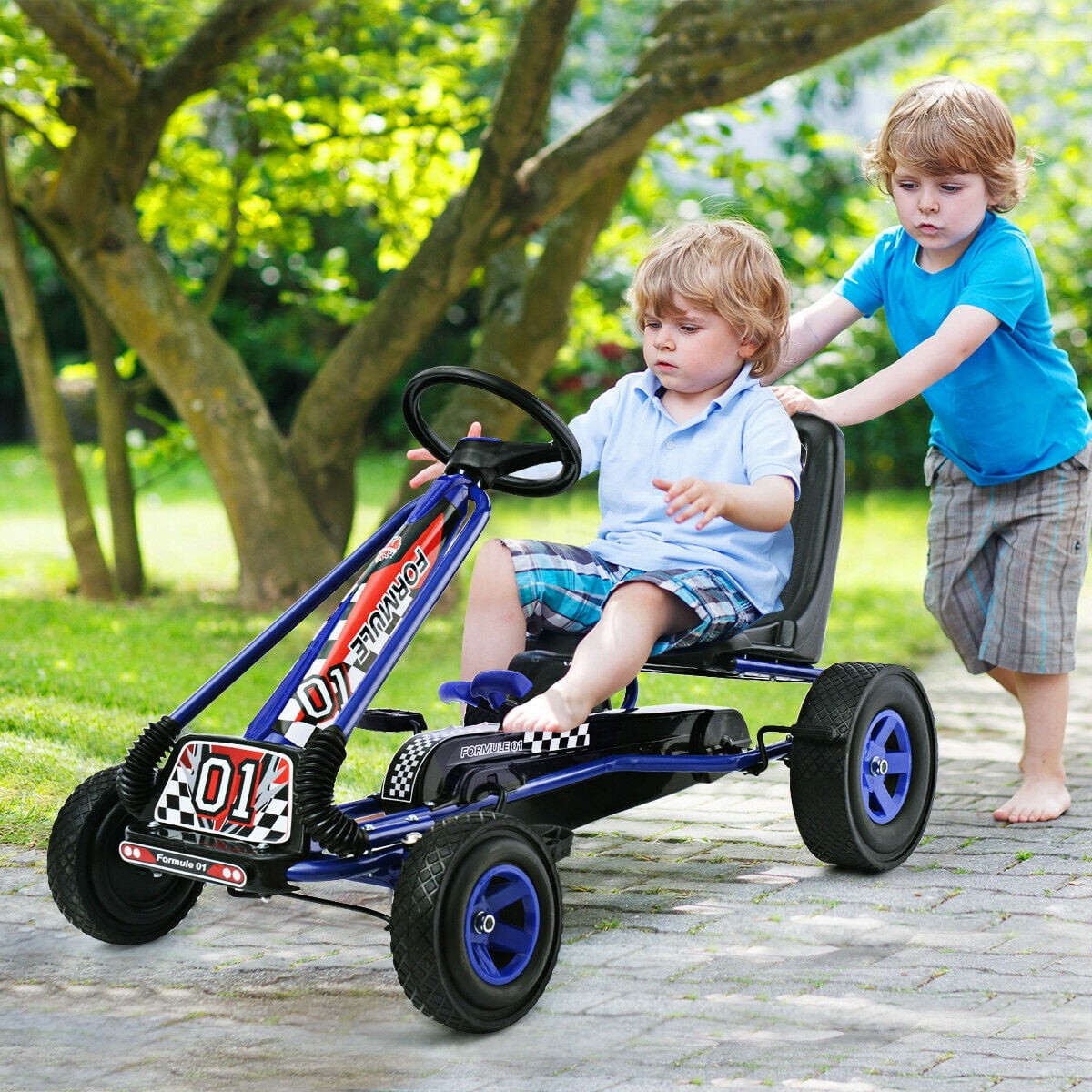 4 Wheels Kids Ride on Pedal Powered Bike Go Kart Racer Car Outdoor Play Toy Blue