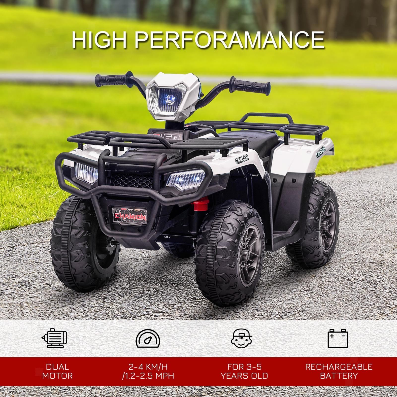 12V Kids Electric ATV with LED Headlights, MP3, USB – Treaded Tires,