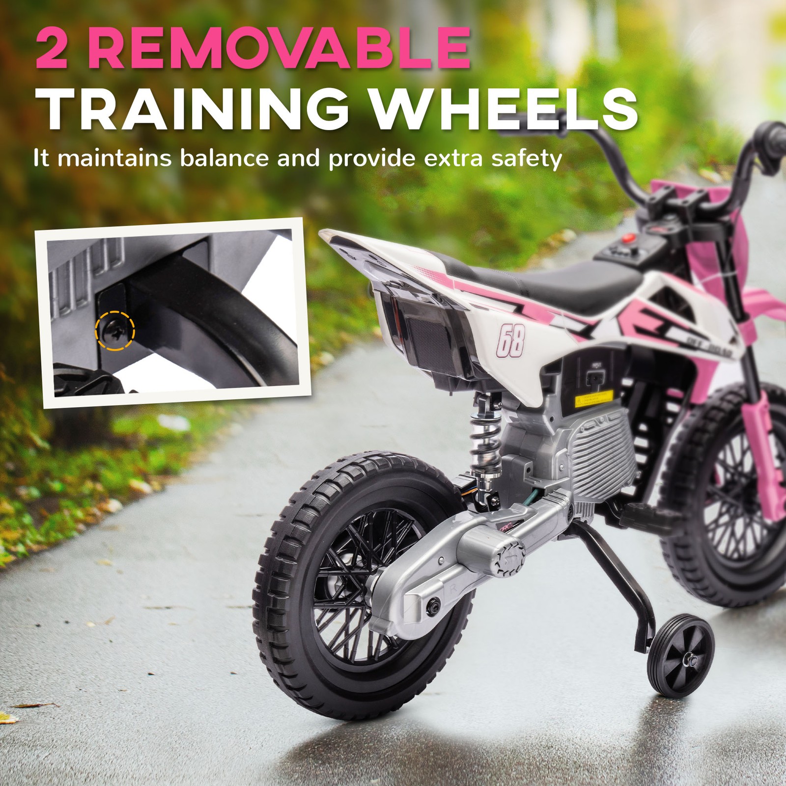 12V Kids Electric Motorcycle w/ Twist Grip Throttle, Training Wheels, Rear…