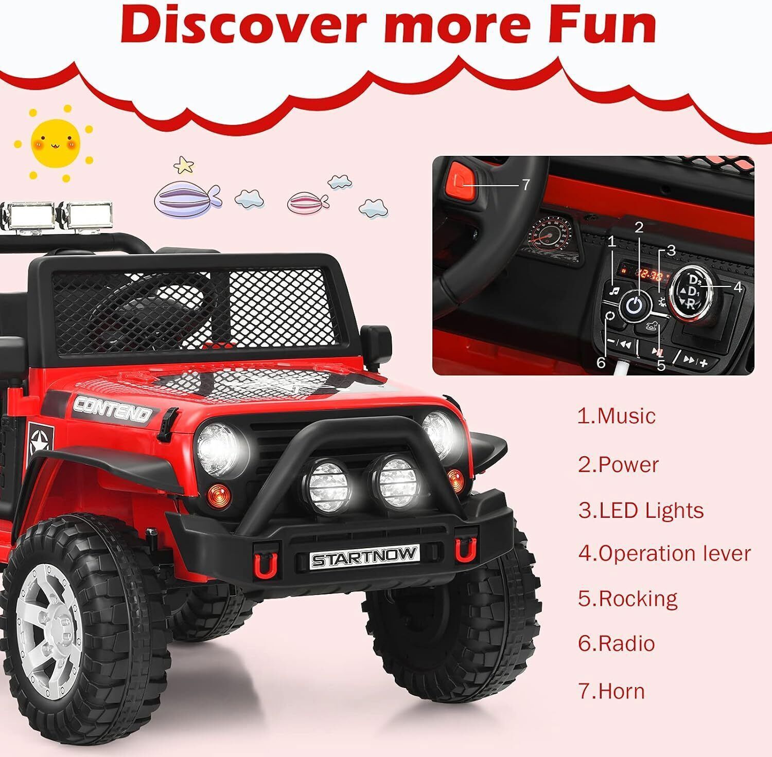 12V Kids Ride On Car 2 Seater Electric Vehicle Toy Truck Jeep MP3 w/ Remote Gift