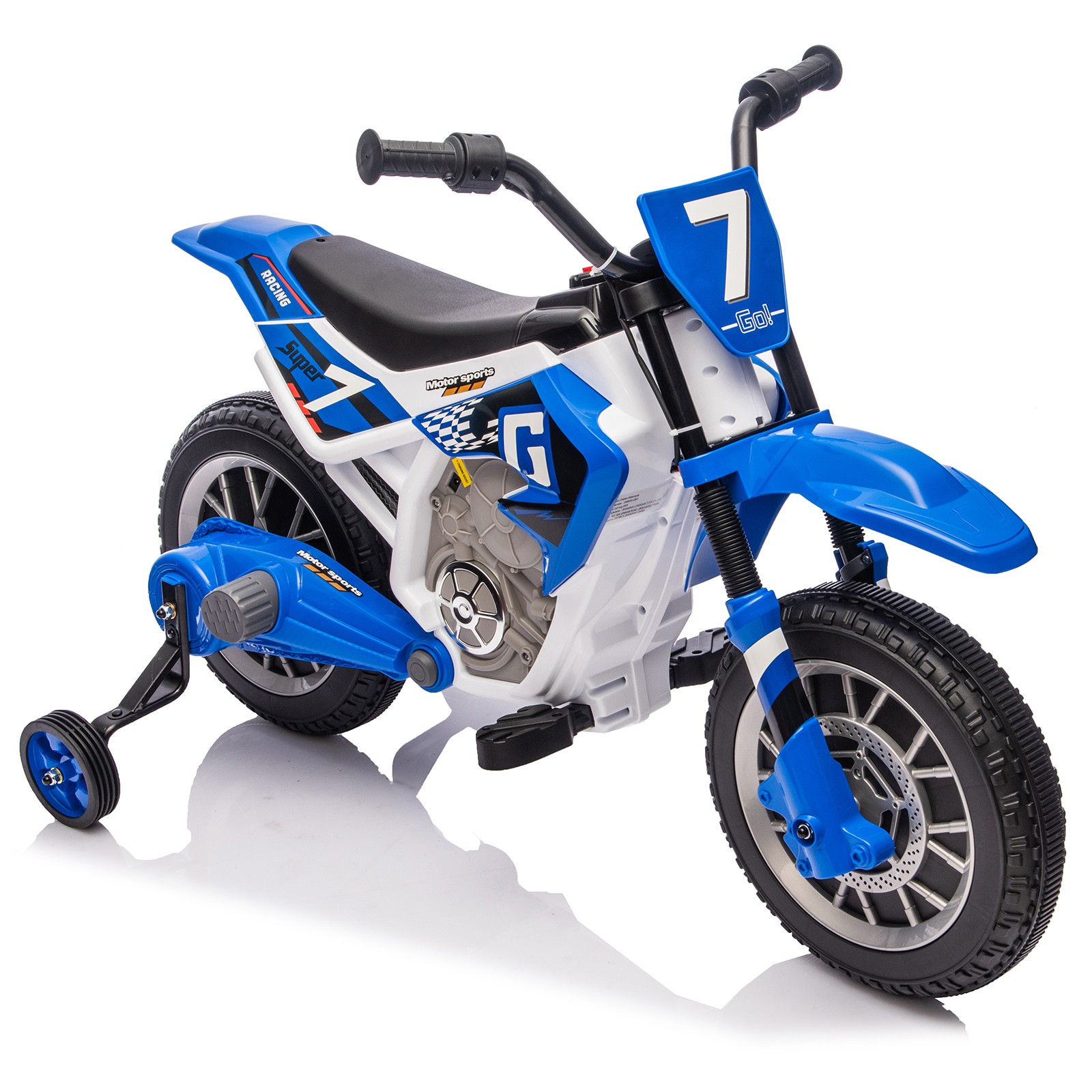 Electric 12V Blue Kids Ride On Motorcycle Bike Motorbike w/ Training Wheels