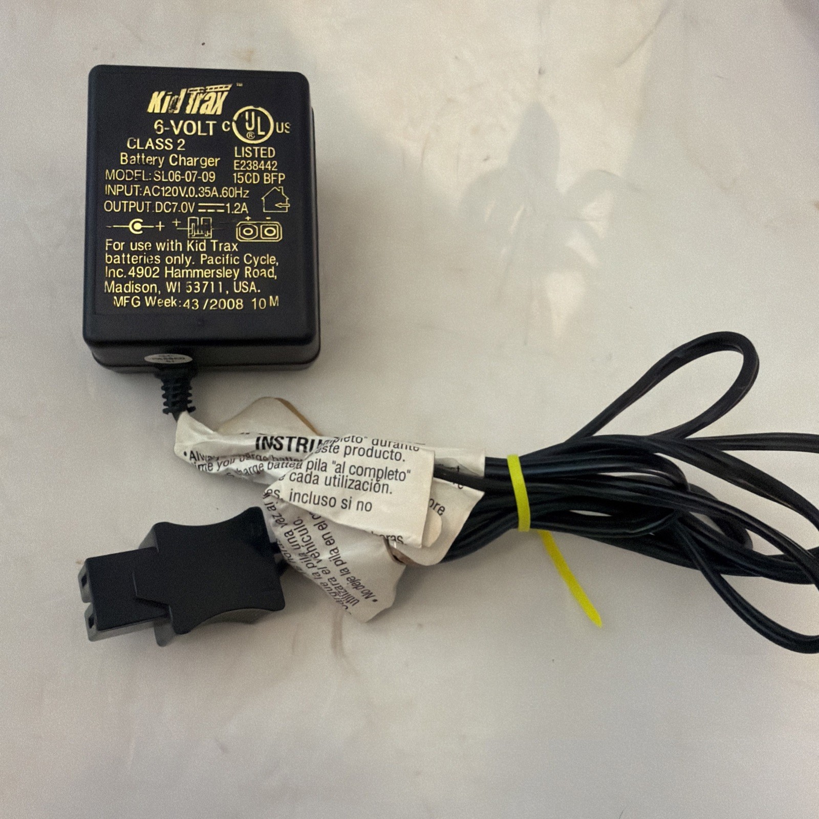 Kid Trax Shengle Electronic SL06-07-09 6V 1A AC / DC Battery Charger Square Plug