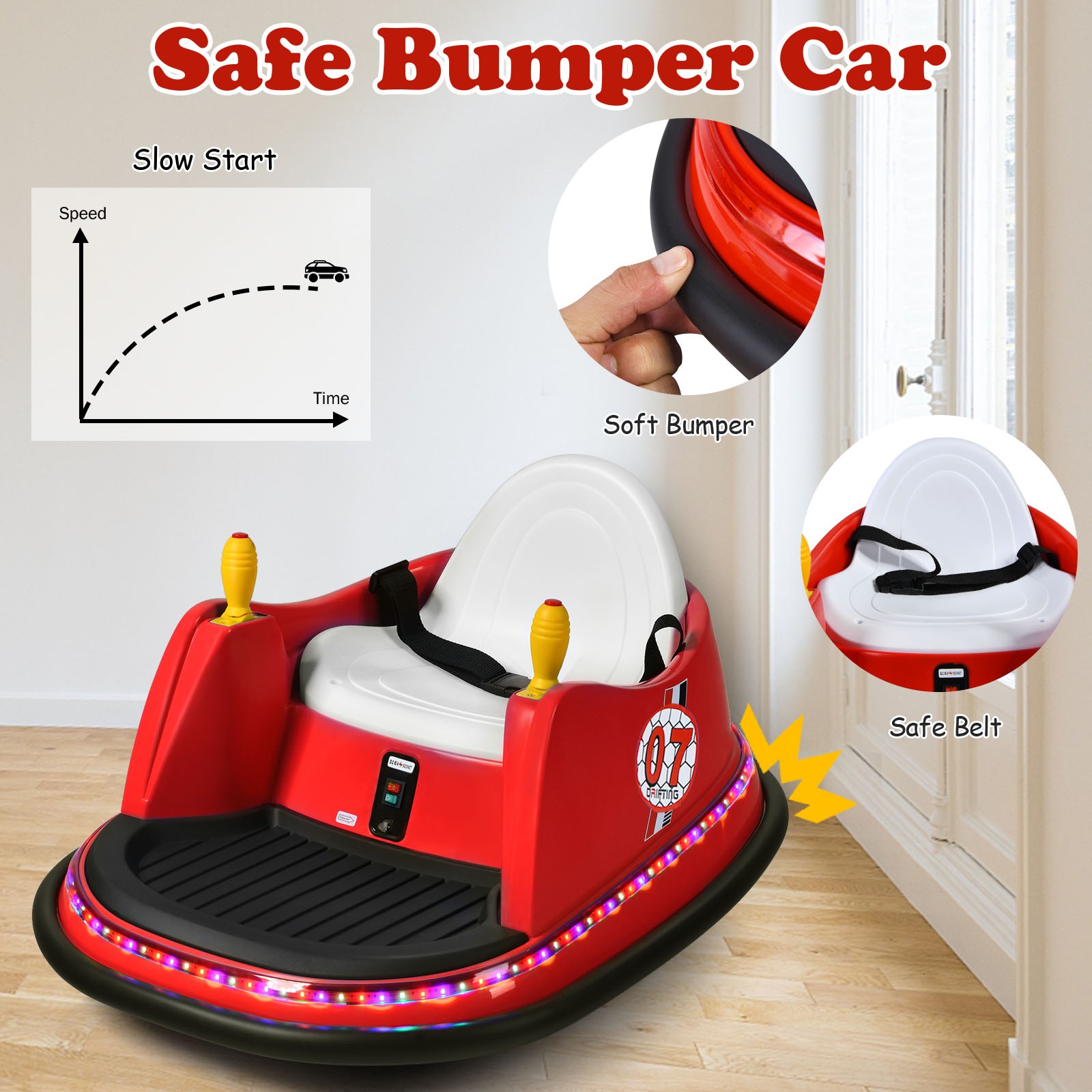 Kids Ride On Bumper Car 6V Vehicle 360° Spin Race Toy w/ Remote Control Red