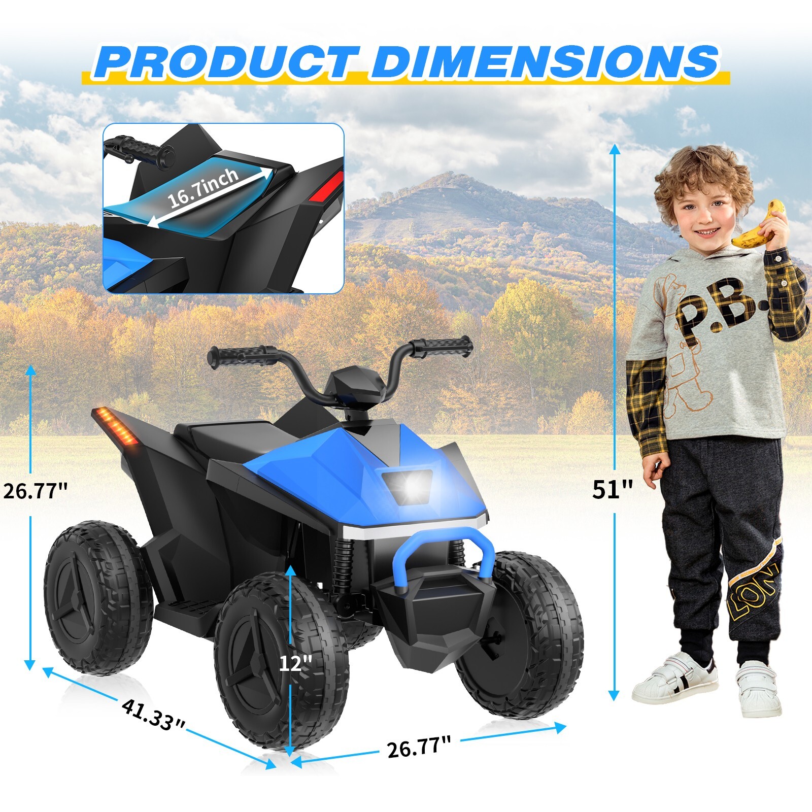24V children’s beach toy car ATV with 4 spring suspensions and music LED lights