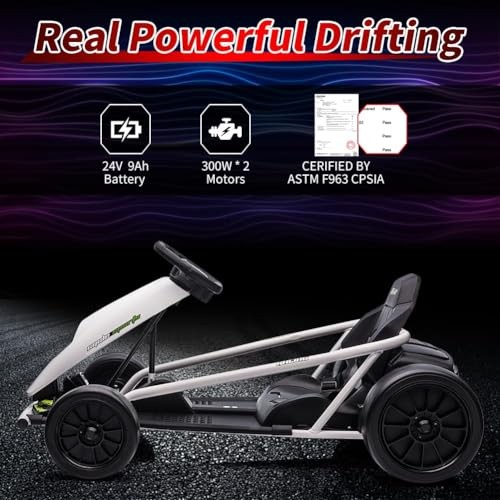24V Go Kart for Kids 8-12 Years, 300W*2 Extra Powerful Classic-Version White
