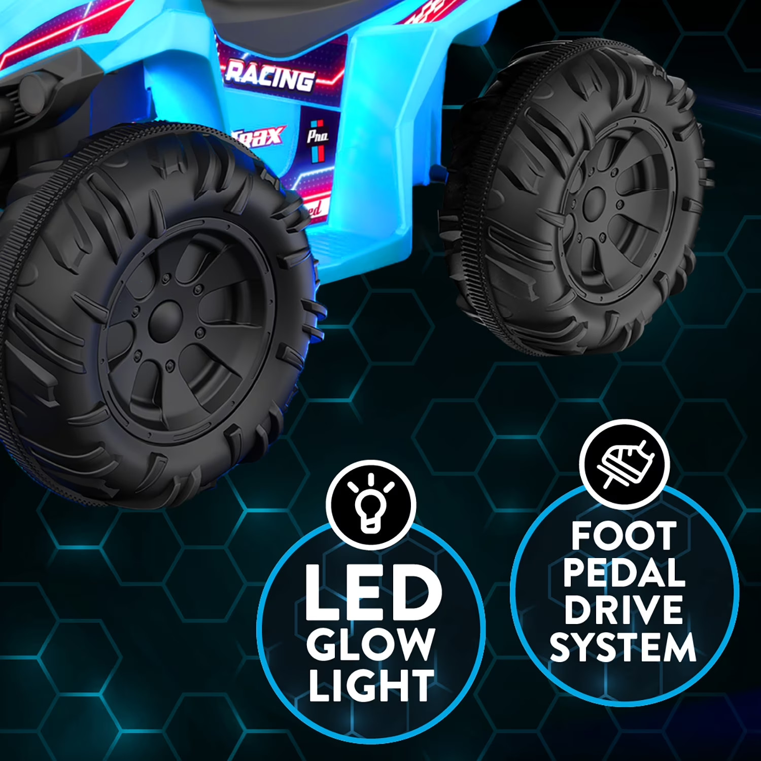Kids Ride On Toy ATV Quad Bike Glow LED Lights 12V Battery Powered Blue