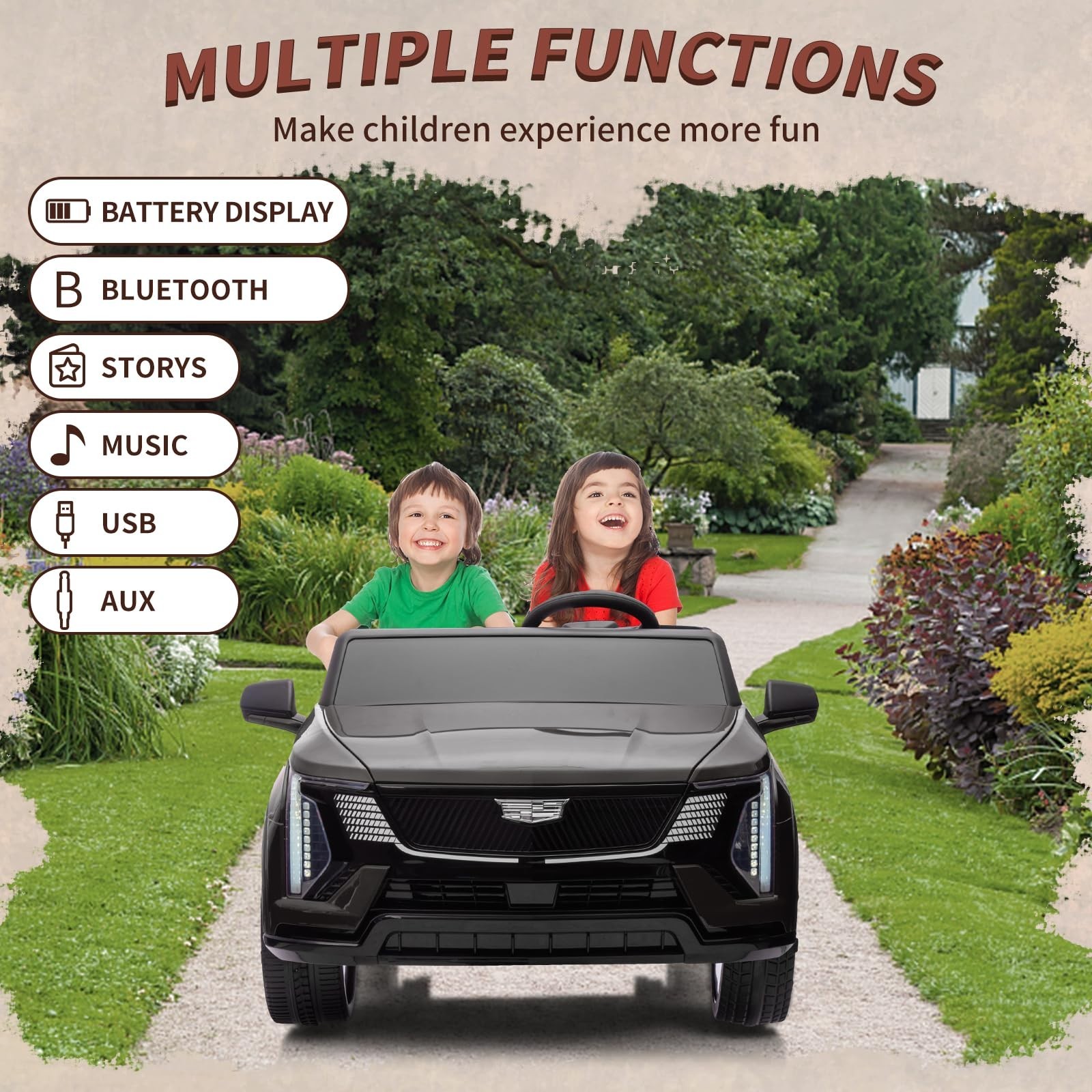 24V Licensed Cadillac 2-Seater Ride On Car For Child Kids Electric Car w/ Music