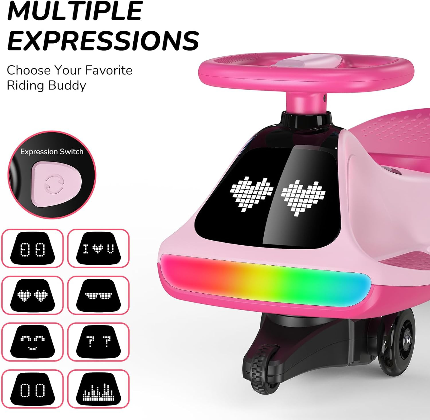 12V Electric Wiggle Car for Kids with Pedal, Display, Rechargeable Battery, LED