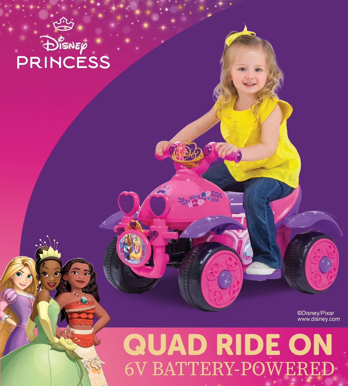 Kid Trax Toddler Disney Princess Electric Quad 6 Volt, Pink