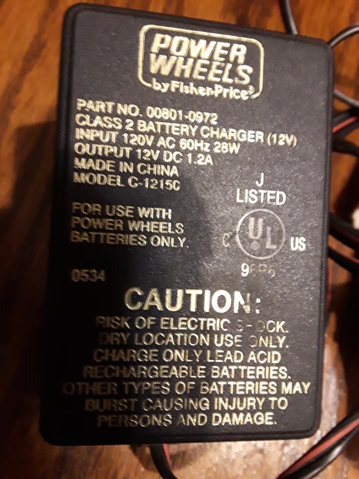 Power Wheels 12V DC 1.2A Class II Battery Charger Model C-1215C – No 00801-0972