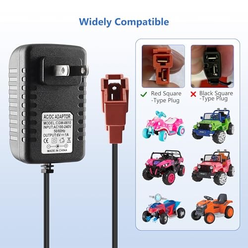 6V Battery Charger for Ride On Toys Car, Compatible with BMX X6, Kid TRAX GMC,