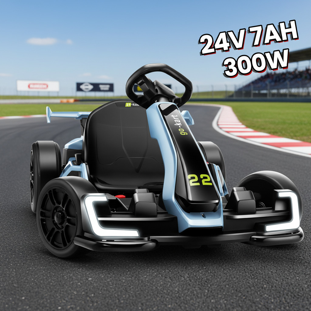 24V Electric Go Kart for Kids 2x150W Powerful Drift Kart w/Adjustable Seat Gifts