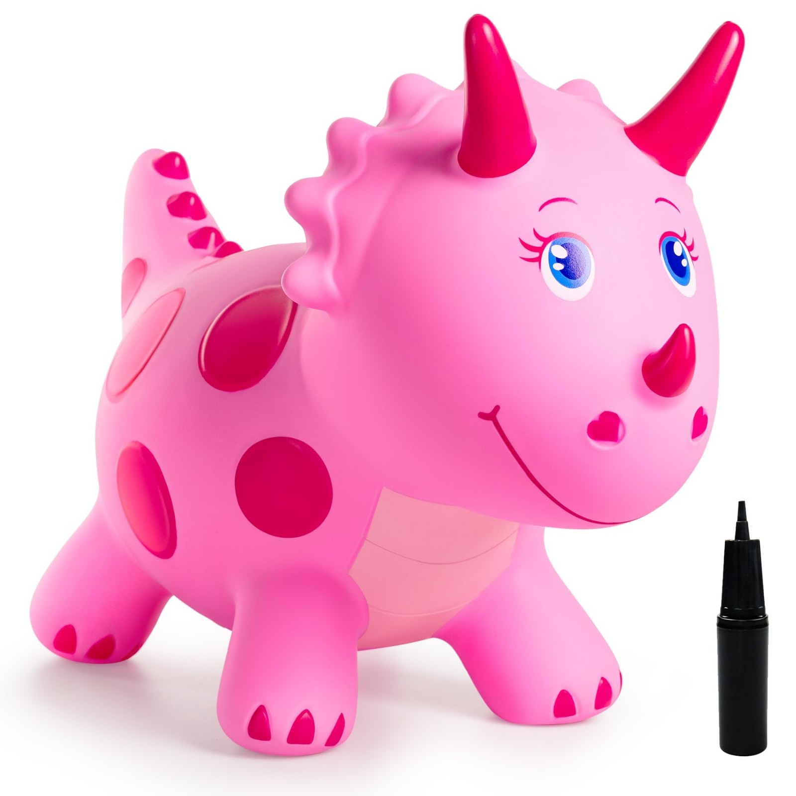 Pink Triceratops Bouncy Hopper Toy – Ride-On Inflatable for Kids 2-5, Indoor/Out