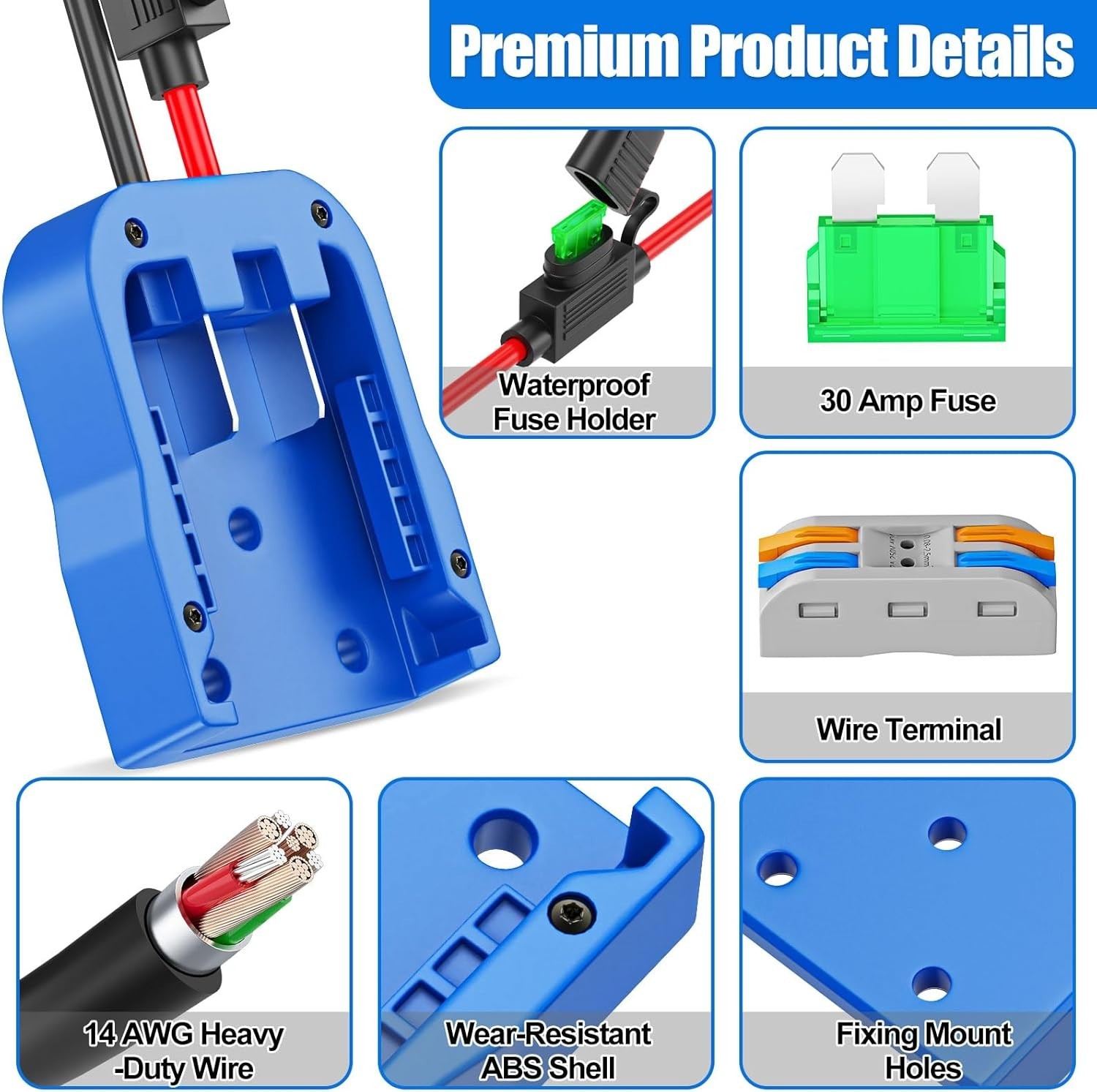 Power Wheels Battery Adapter for Kobalt 24V Max, 14 AWG with Fuse Protection