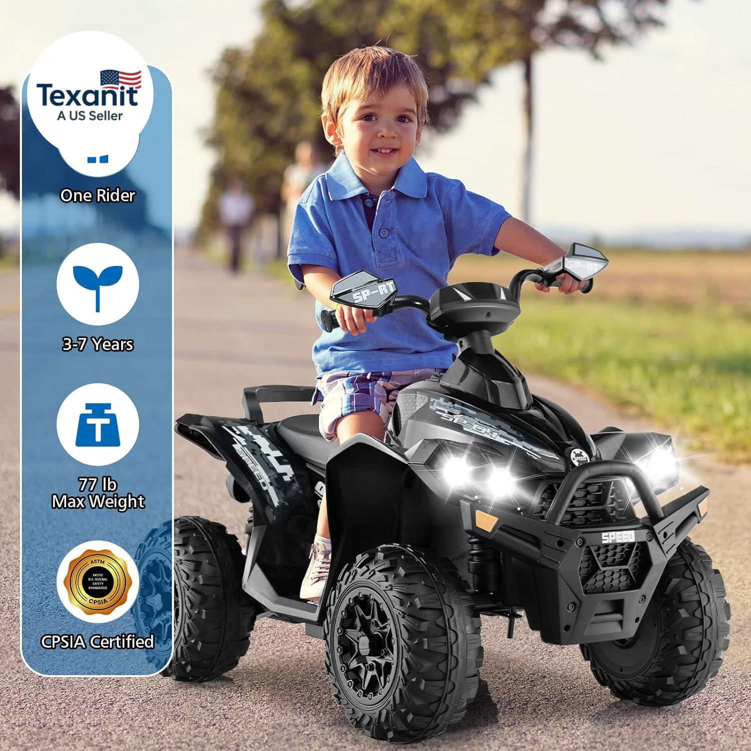 Kids Ride on ATV, 12V 4 Wheeler Quad Toy Vehicle with Music, Horn, High Low Spee