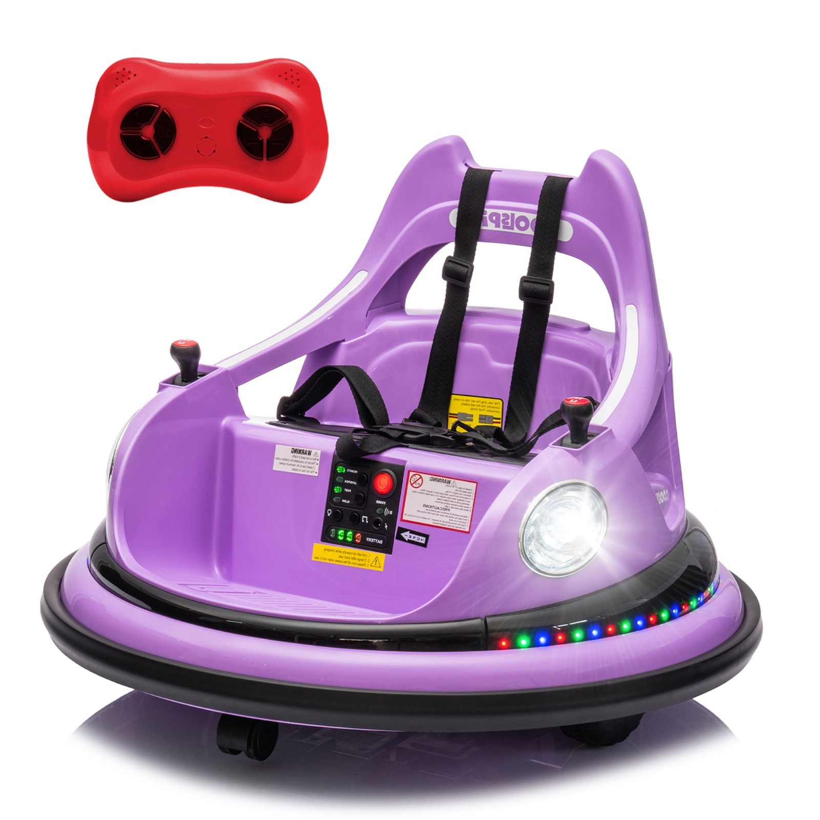 12V Kids Ride on Bumper Electric Car Toys w/Remote, LED, 360 Degree Spin,Purple