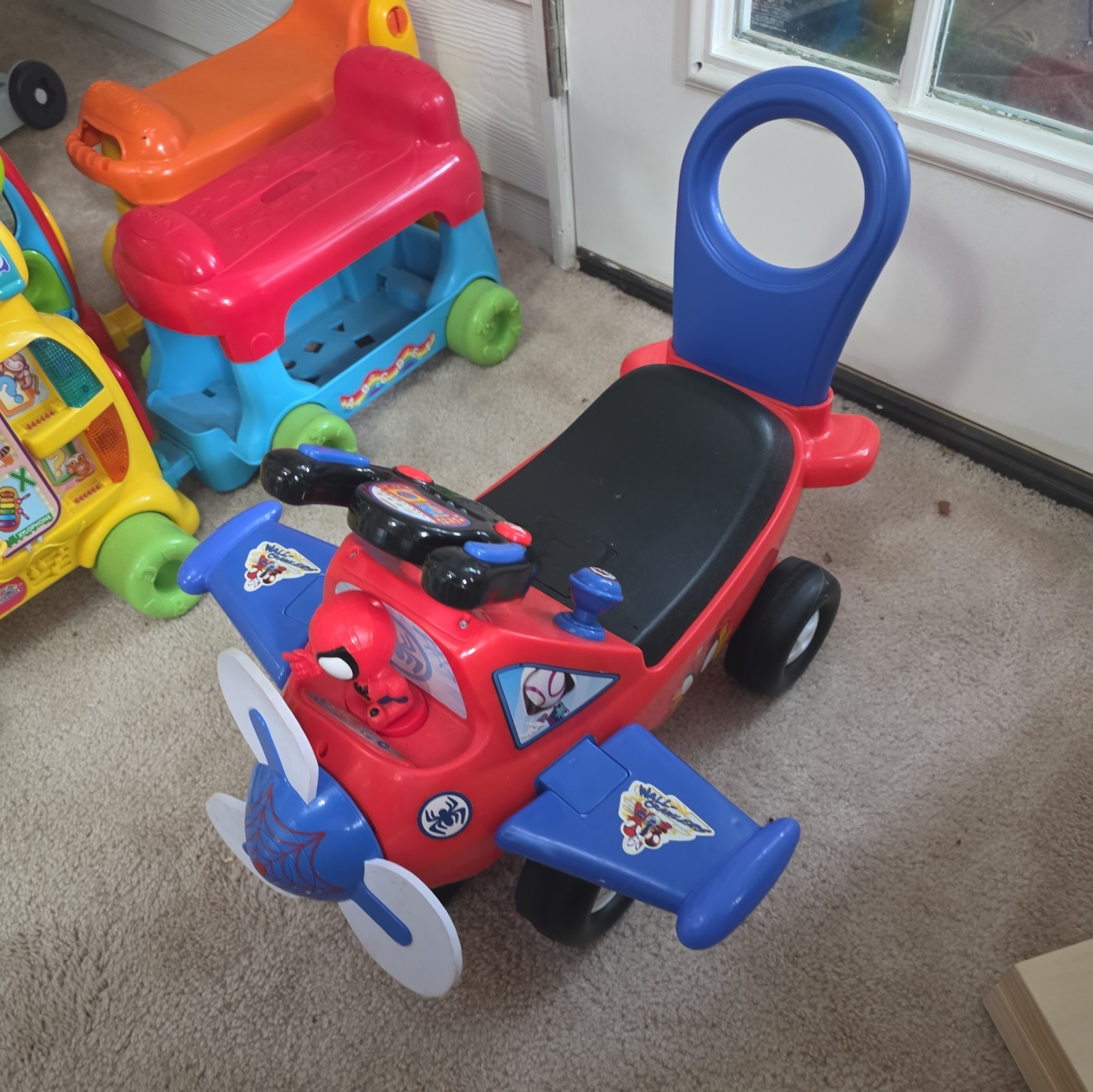 Kids Ride On Toy Car Spider-Man Airplane Sounds Light-Up Spinning Propeller