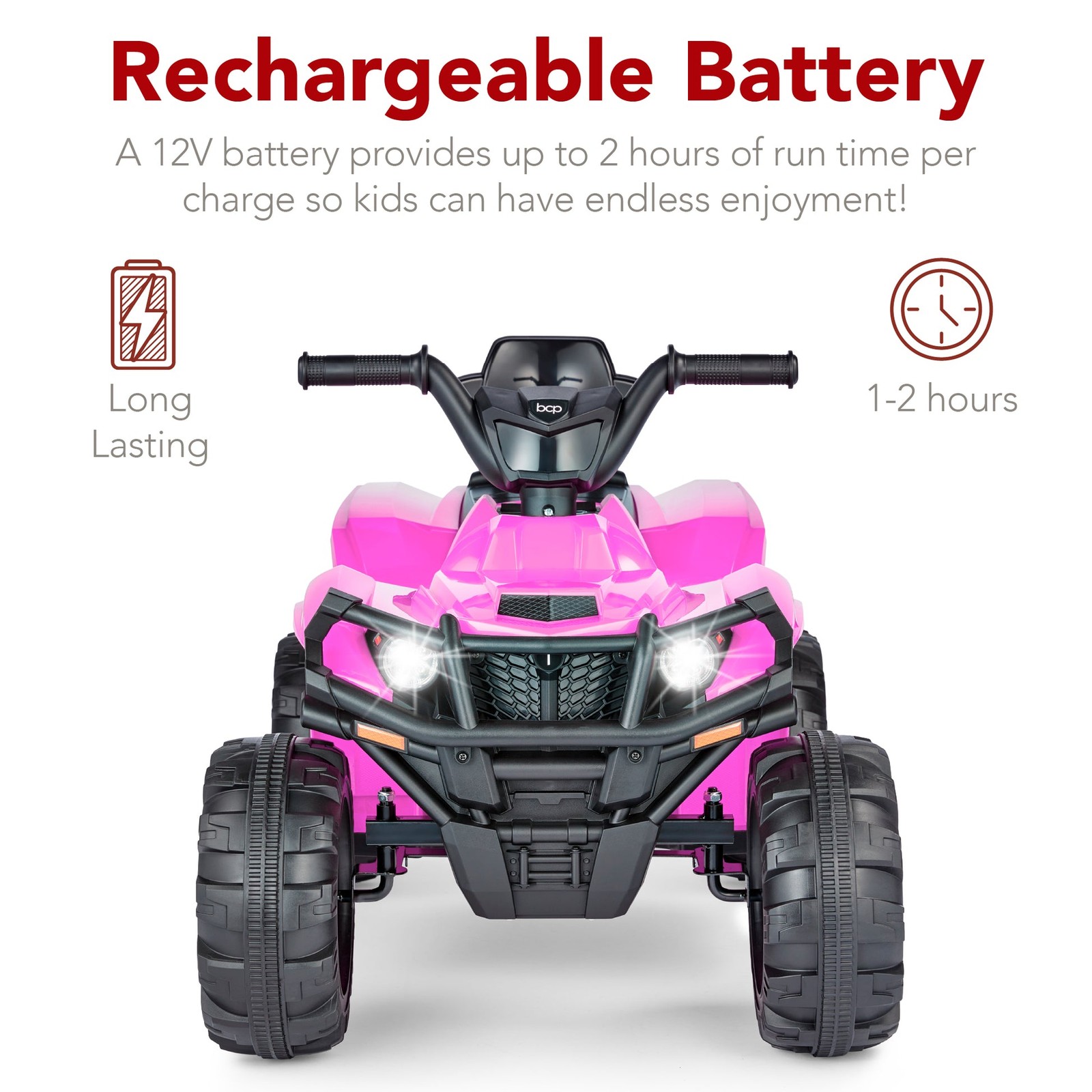 (Sky9022) 12V Kids Ride-On 4-Wheeler Quad ATV Car w/ 2.4mph Max, Bluetooth- Pink