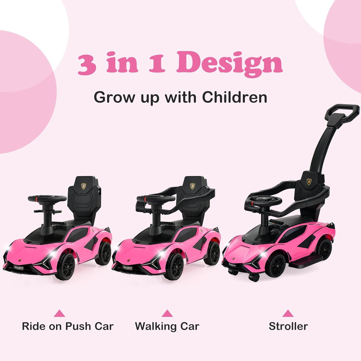3 in 1 Ride on Push Car, Licensed Lamborghini SIAN Baby Sliding with Parent Cont