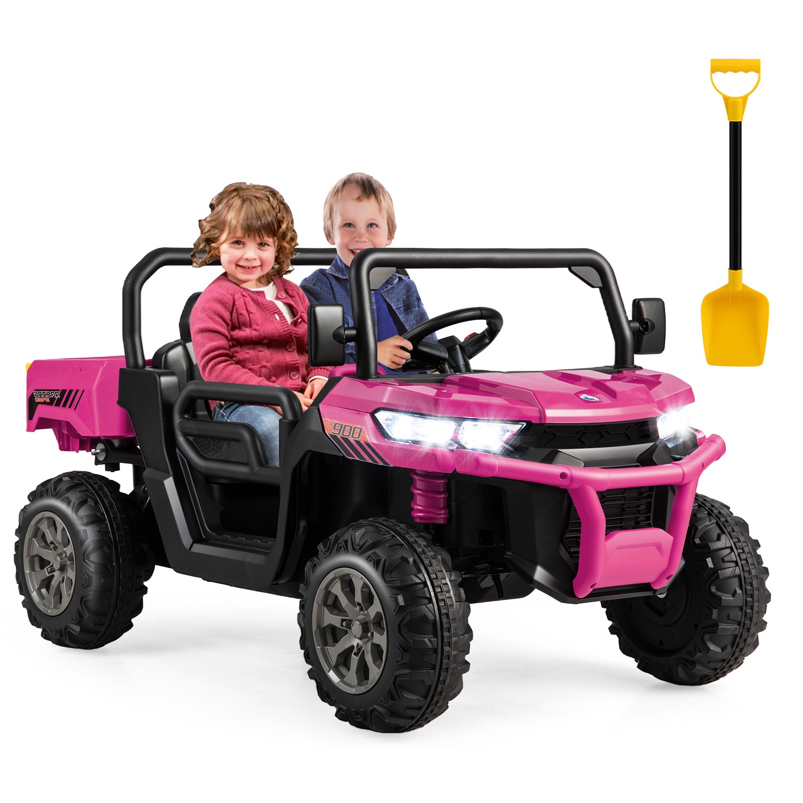 12V 2 Seater Ride On UTV Dump Truck Remote w/ Electric Dump Bed & Shovel Pink