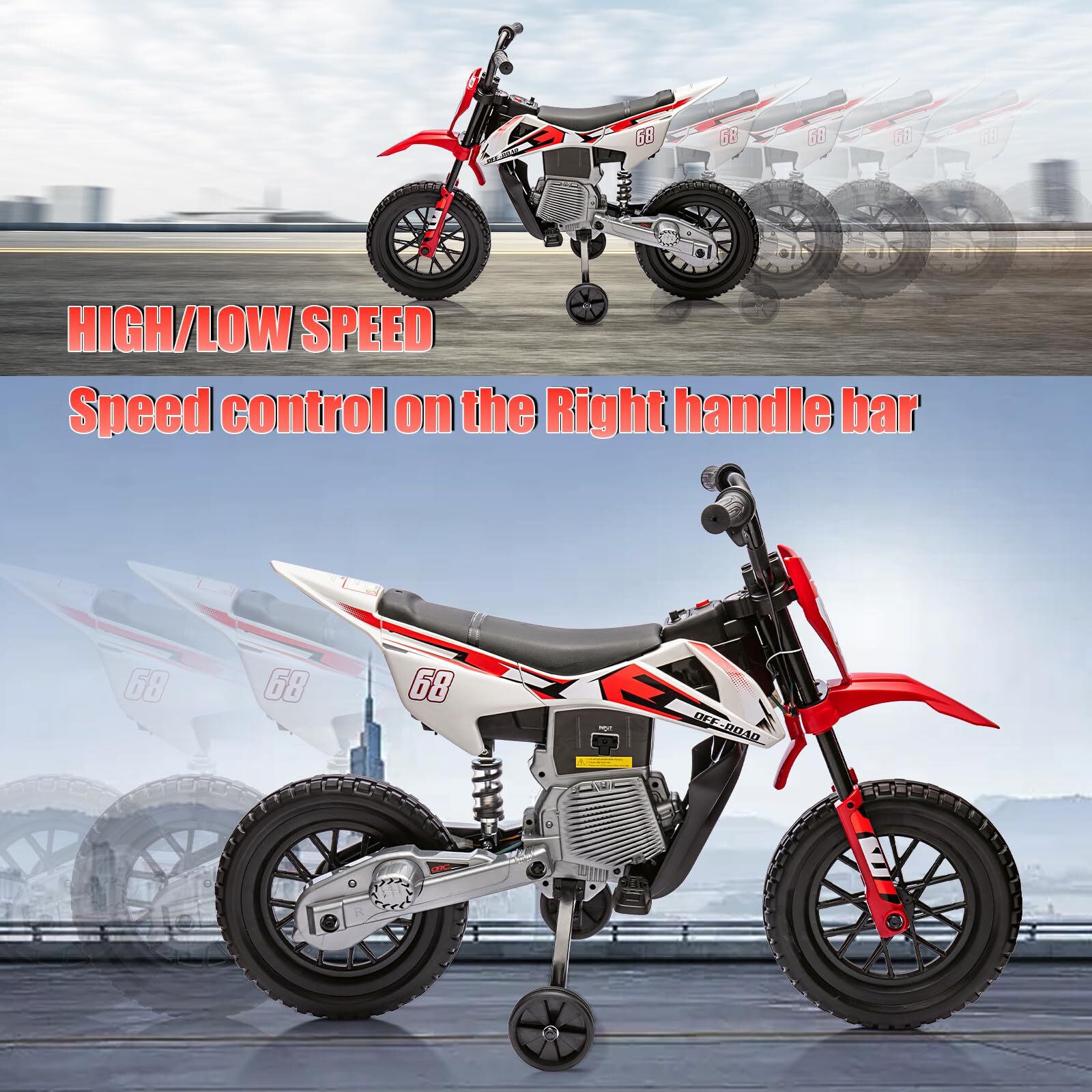 12V Kids Motorcycle, Kids Electric Dirt Bike with Traning Wheels for Kids Toddle