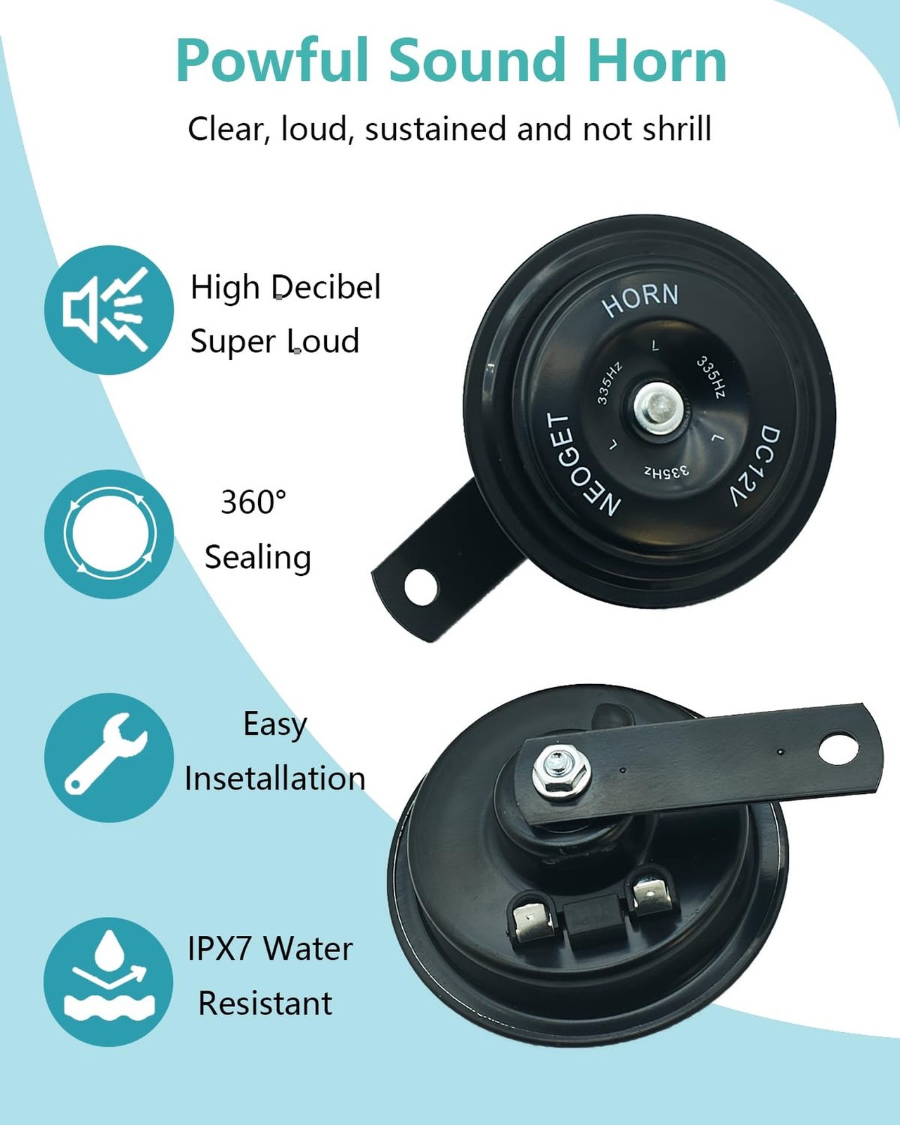 NEOGET Disc Horn 12V Electric Loud High Low 2 Tone Horn Replacement Kit 90mm …