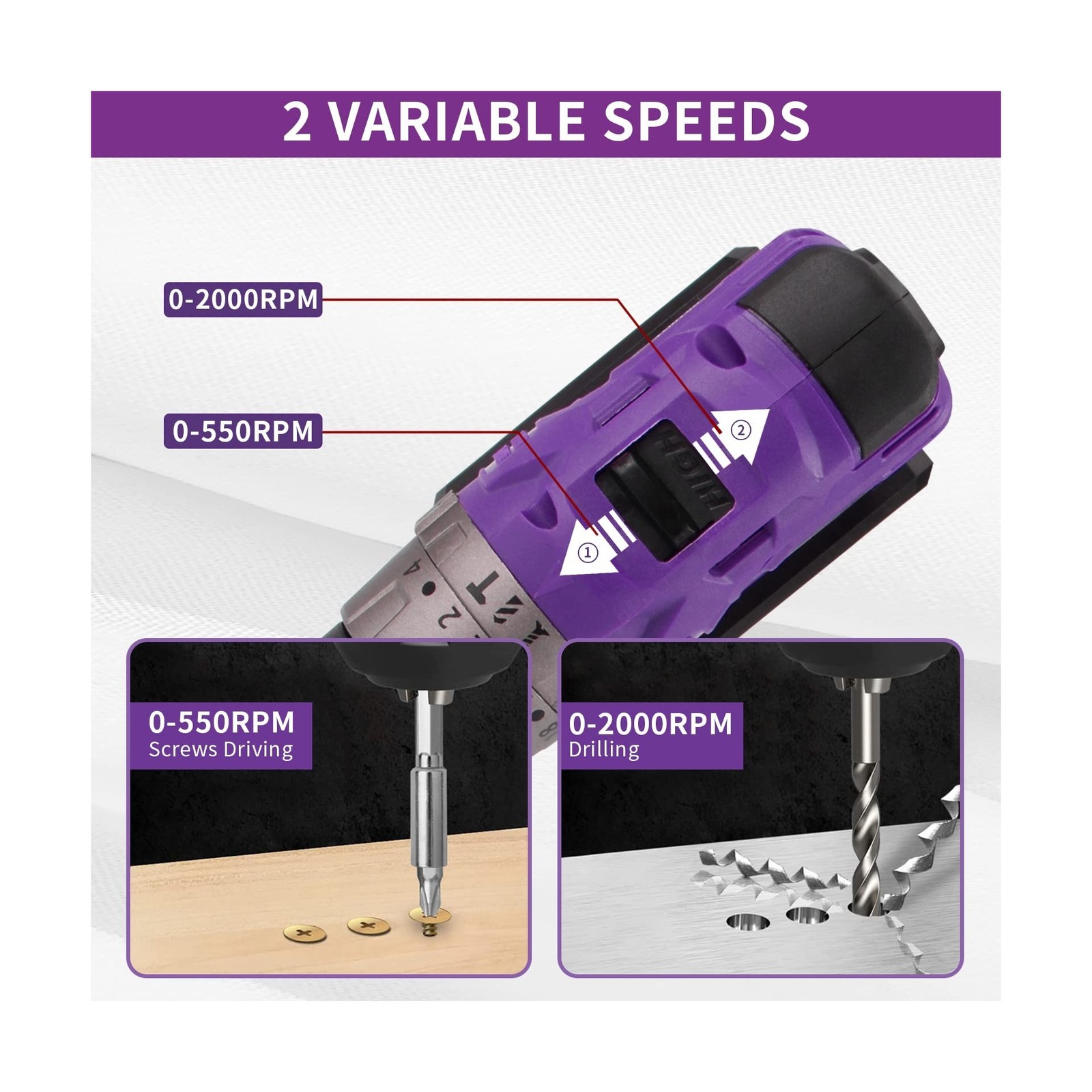 Brushless Cordless Drill Set, 20V Compact Power Driver, Purple Electric Motor…
